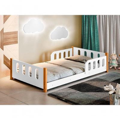 Cama Infantil Montessoriana Camila com Grade e Colchão em MDF Branco Divaloto Móveis