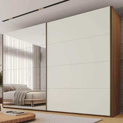 Guarda Roupa Casal Samara 2 Portas Flutuantes MDF com Espelho Castanho Off White