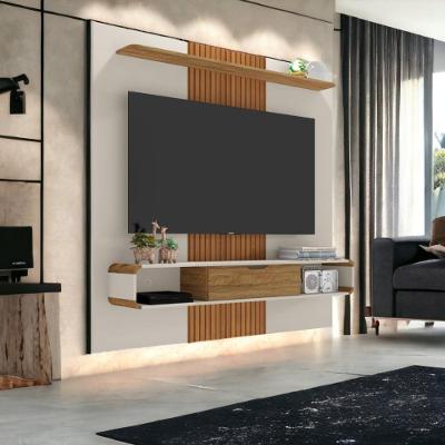 Painel para TV 65 Lisboa Ripado Off White e Cinamomo 158,4cm Bechara Móveis