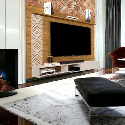 Painel para TV Roma 60 Polegadas 170cm Nature e Off White com Nichos Vj Móveis