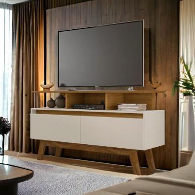Rack com Gavetas Rubi 1,2 120cm para Sala Cinamomo e Off White Bechara Moveis