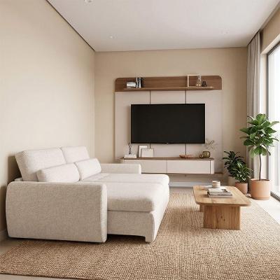 Conjunto Sala Painel Suspenso Concept e Sofá Charlie 3 Lugares MDP MDF 210cm Off White