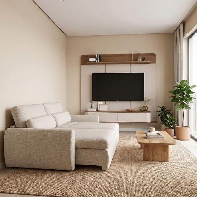 Conjunto Sala Concept com Sofa Charlie 3 Lugares MDP MDF 210cm Bege Home Design