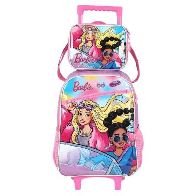 Kit Mochila Rodinha G16 e Lancheira Luxcel Barbie Carro Poliester e PVC Infantil