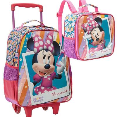 Kit Mochila Rodinha Xeryus Minnie Lancehira Poliester 40cm X 30cm X 15cm Rosa Infantil