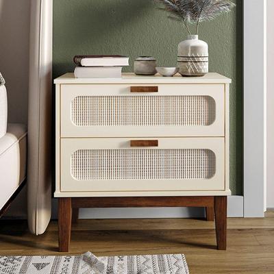 Mesa de Cabeceira Santorini 2 Gavetas Retrô com Tela Indiana Off White 60cm para Dormitório