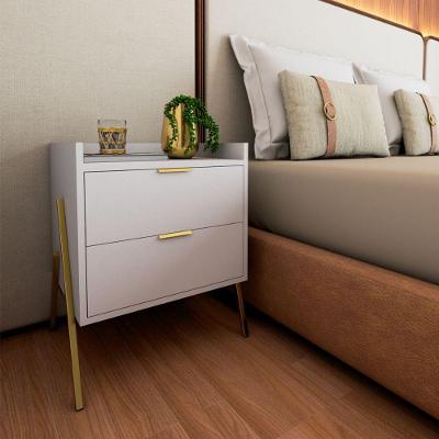Mesa de Cabeceira Asher 2 Gavetas MDF Moderno Branco com Puxadores em Metal