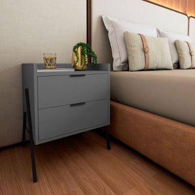 Mesa de Cabeceira Asher 2 Gavetas MDF Moderno Cinza com Pés Retos