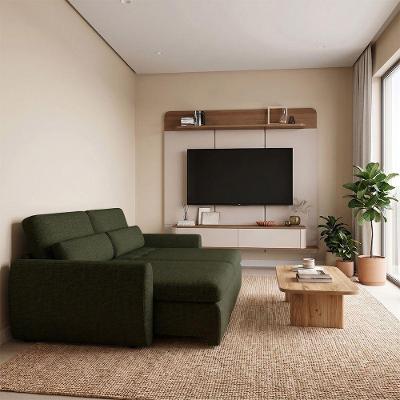 Conjunto Sala Painel Suspenso Tv 70 Concept e Sofá Charlie 3 Lugares Verde Conffort Casa