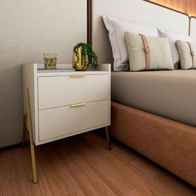 Mesa de Cabeceira Asher 2 Gavetas MDF Design Moderno Off White Moderna