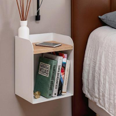 Mesa de Cabeceira Suspensa Linha Home 20cm em Aço Branco para Quarto Morphi Design