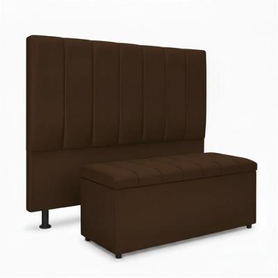 Kit Cabeceira e Calçadeira Baú Carla 140CM Casal Veludo Marrom Click Home