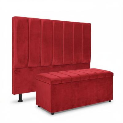 Kit Cabeceira e Calçadeira Baú Carla Casal 140cm Veludo Vermelho Estrutura Madeira Click Home