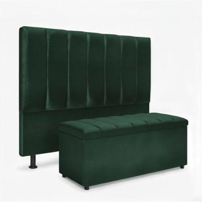 Kit Cabeceira e Calcadeira Baú Carla Casal 140cm Madeira Maciça Veludo Verde Click Home