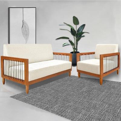 Conjunto Sofá Namoradeira e Poltrona Manila 160cm Off White Linho Gran Belo
