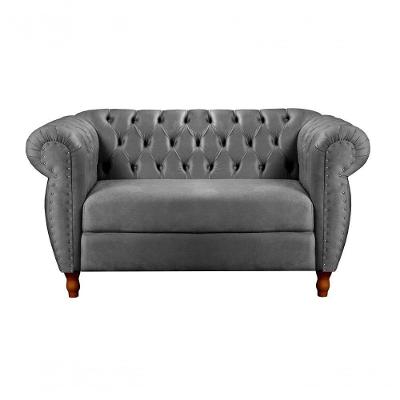 Sofá Nobreza 2 Lugares Fixo 153CM Cinza Veludo Clássico Bella Decor