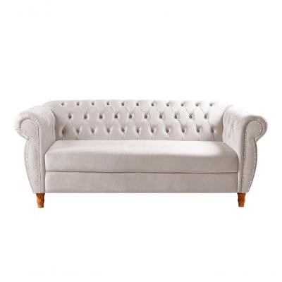 Sofá Nobreza 3 Lugares Fixo 203CM Bege Suede Bella Decor para Sala