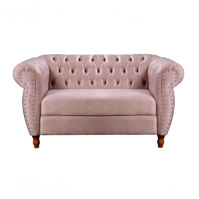 Sofá Nobreza 2 Lugares Fixo 153CM Rosê Veludo Encosto Capitonê Bella Decor