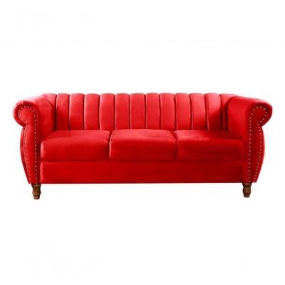 Sofá Realeza 3 Lugares 196CM Vermelho Suede Fixo Bella Decor