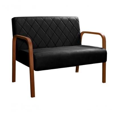Sofa Namoradeira Lara 2 Lugares 108CM Preto Veludo Fixo Bella Decor