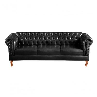 Sofá Dom Pedro 3 Lugares 215CM Preto Couríssimo 005 Bella Decor