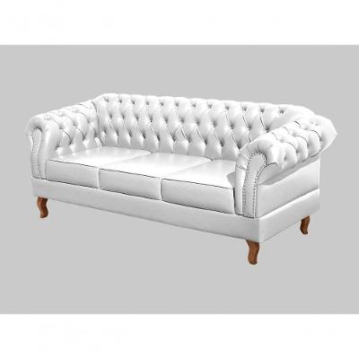Sofá Dom Pedro 3 Lugares 215CM Branco Couro Sintético Fixo Bella Decor