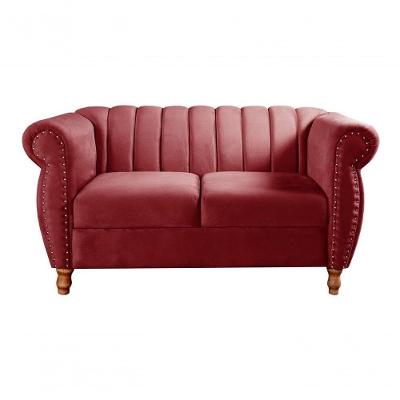Sofá Realeza 2 Lugares 146CM Bordô Suede Fixo Clássico Bella Decor