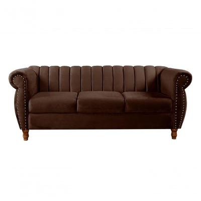 Sofá Realeza 3 Lugares 196CM Marrom Veludo Bella Decor para Decoração Sofisticada