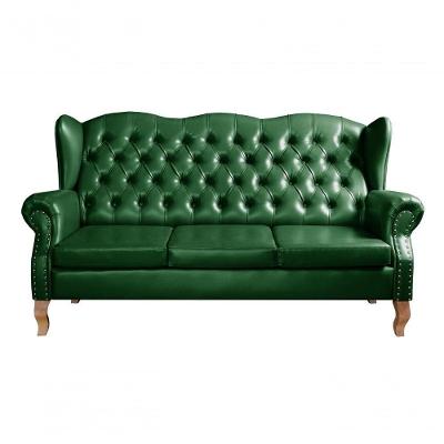 Sofá Imperador 3 Lugares 185CM Verde Courissimo Couro Sintetico Chesterfield Bella Decor