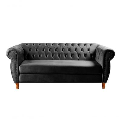 Sofá Chesterfield Nobreza 3 Lugares 203CM Preto Veludo Bella Decor