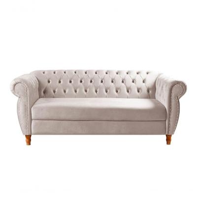 Sofá Nobreza 3 Lugares Fixo 203CM Caramelo Veludo Bella Decor