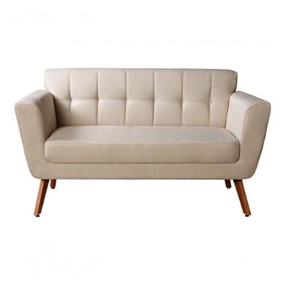Sofá Bruna 2 Lugares Fixo 142CM Bege Linho Contemporâneo Bella Decor