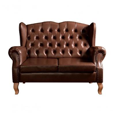 Sofá Imperador 2 Lugares 135CM Café Couro Sintético Bella Decor