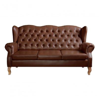 Sofá Imperador 3 Lugares 185CM Café Couro Sintético Fixo Bella Decor