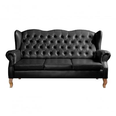 Sofá Imperador 3 Lugares 185CM Preto Couro Sintético Bella Decor