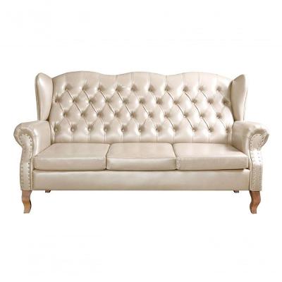 Sofá Imperador 3 Lugares 185CM Bege Couro Sintetico Bella Decor