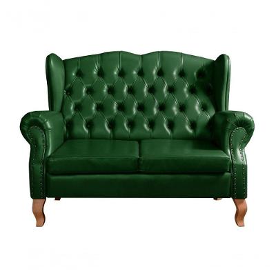Sofá Imperador 2 Lugares 135CM Verde Courissimo Couro Sintético Bella Decor
