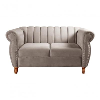 Sofá Realeza 2 Lugares 146CM Caramelo Veludo Capuccino Bella Decor