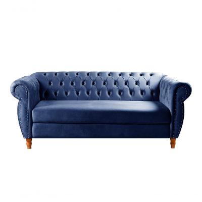 Sofá Nobreza 3 Lugares 203CM Azul Veludo Bella Decor para Sala e Escritório