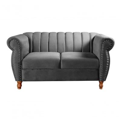 Sofá Realeza 2 Lugares 146CM Cinza Veludo Fixo Liso Bella Decor