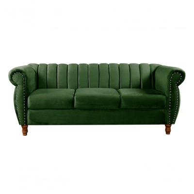 Sofá Realeza 3 Lugares 196CM Verde Veludo Clássico Fixo Bella Decor