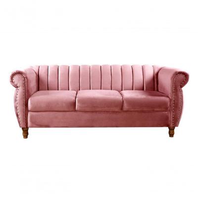 Sofá Realeza 3 Lugares Fixo 196CM Rosa Suede Bella Decor Clássico