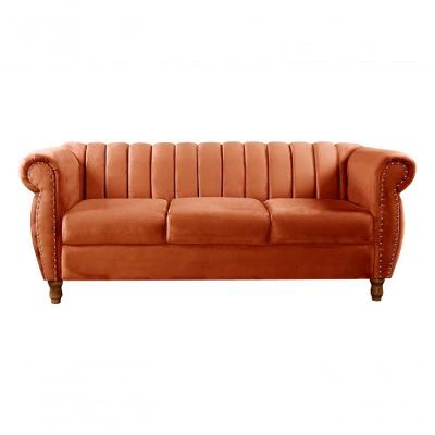 Sofá Realeza 3 Lugares 196CM Terracota Veludo Clássico Bella Decor