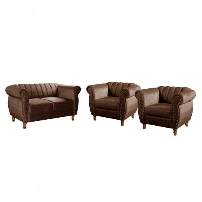 Sofá Realeza 4 Lugares Fixo 260CM Marrom Veludo Bella Decor com Estrutura em Madeira para Sala