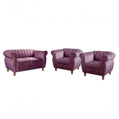 Sofá Realeza 4 Lugares Fixo 2+1+1 Roxo 380 Veludo Bella Decor