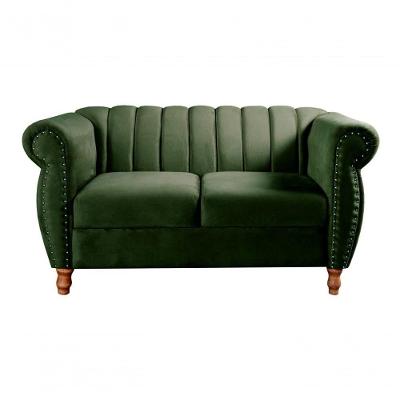 Sofá Realeza Chesterfield 2 Lugares 146CM Verde Veludo Fixo Bella Decor