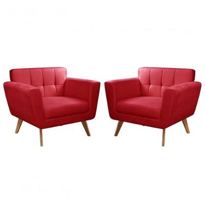 Kit 2 Poltronas Bruna Suede Pés Palito Espuma D26 Vermelho 100 Bella Decor