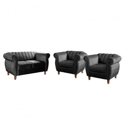 Conjunto de Sofás Realeza 4 Lugares Fixo Preto Veludo Bella Decor