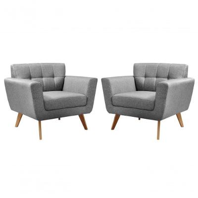 Kit 2 Poltronas Bruna Pés Palito Linho Cinza 320 Bella Decor