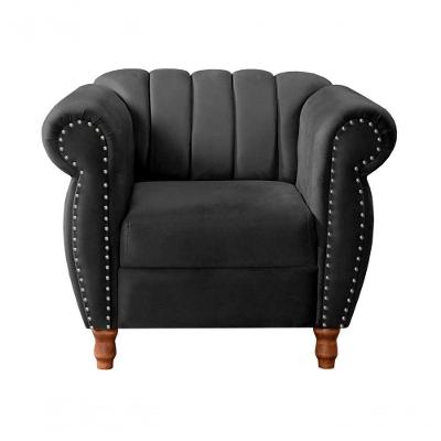 Poltrona Realeza Veludo Pés Torneados Espuma D28 Preto Bella Decor